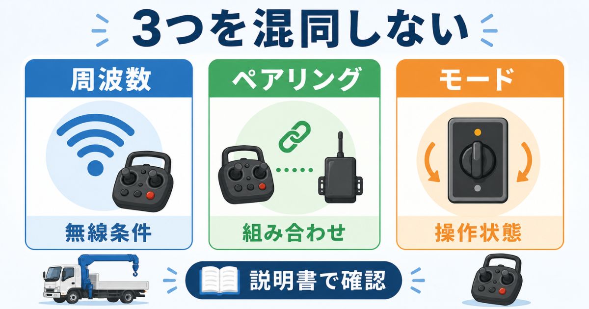 周波数とペアリングとモード切り替えの違いを整理した古河ユニックのラジコン確認図