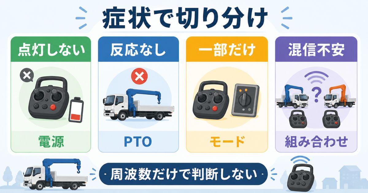 古河ユニックのラジコンが点灯しない反応しない一部だけ動かない混信不安を症状別に分ける図解