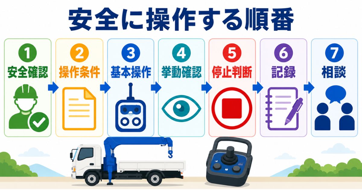 古河ユニックのラジコン操作を安全確認から停止判断と相談まで整理した流れ図