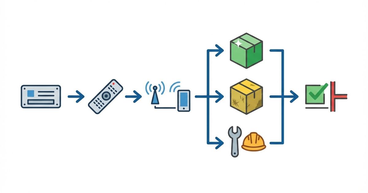 古河ユニックのリモコンは価格より適合確認を先にして新品中古修理を選ぶ判断フロー図