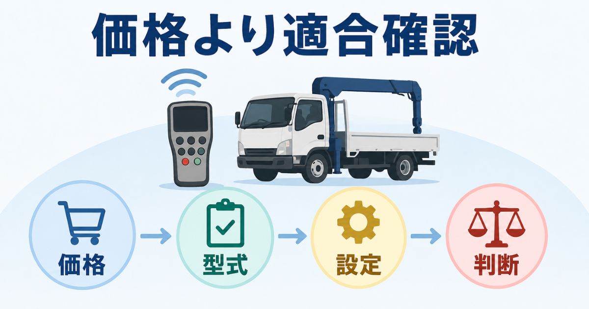 古河ユニックのリモコンは価格より適合確認を先にして購入判断する流れの図解