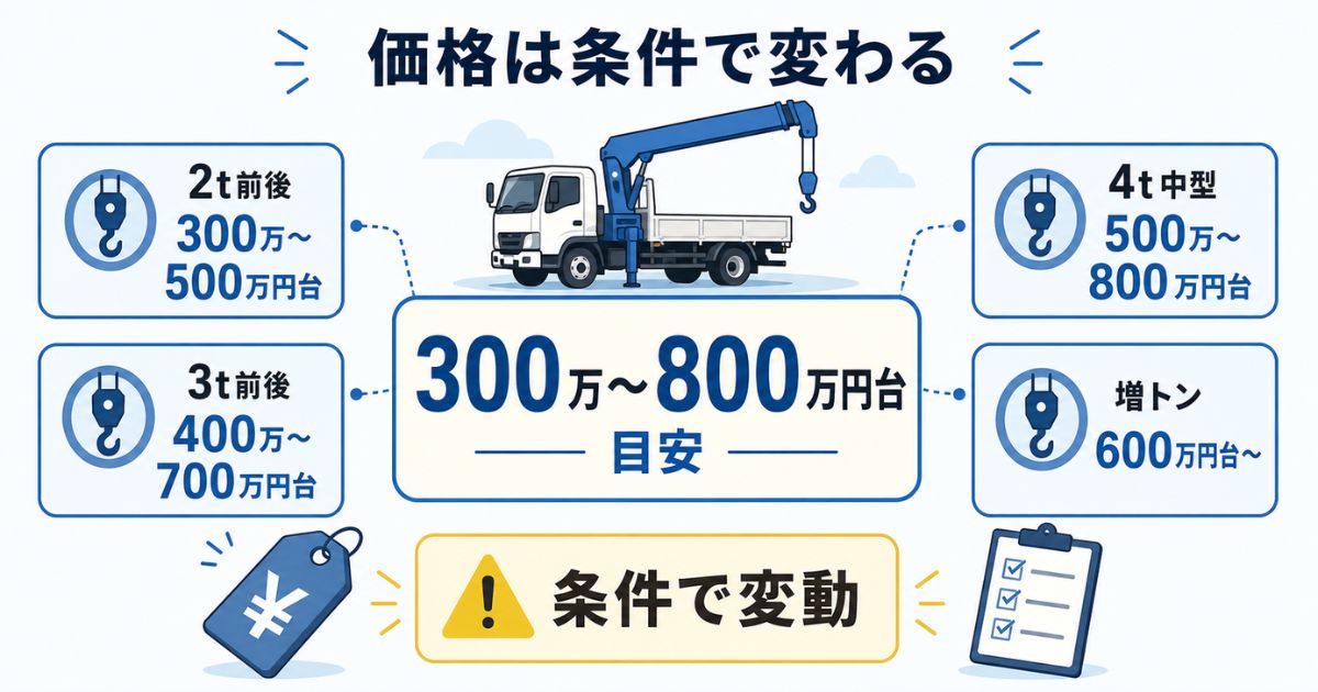 古河ユニック中古の価格目安300万〜800万円台と条件差を整理した図解