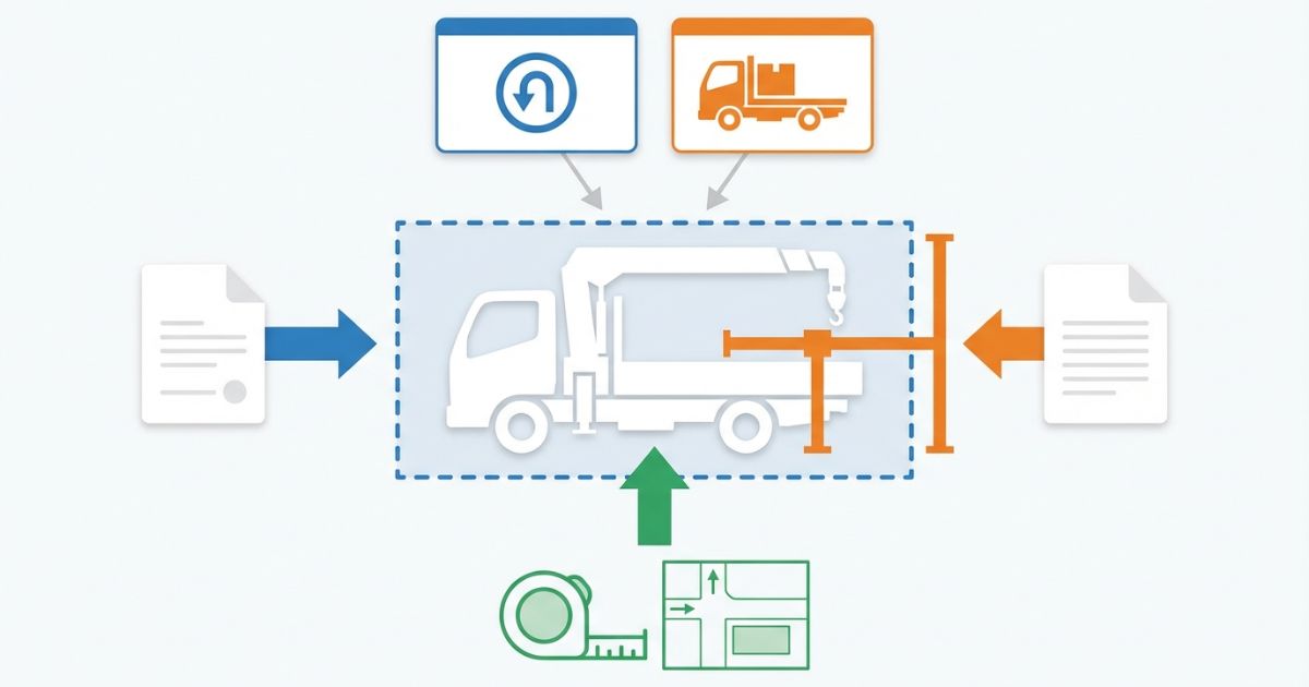  車検証と架装仕様と現場採寸で寸法と積載を確定する判断軸の図解