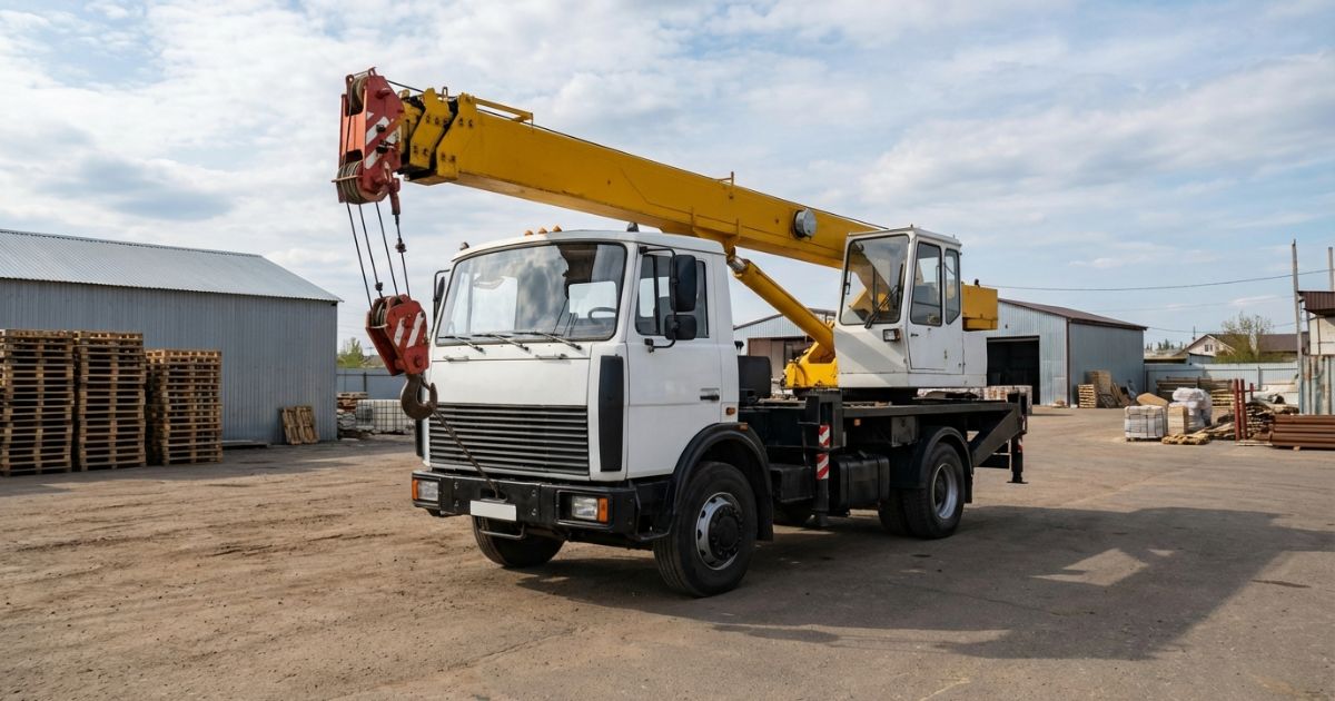 日野レンジャー級の4t〜増トンユニック車を現場ヤードで確認するイメージの写真