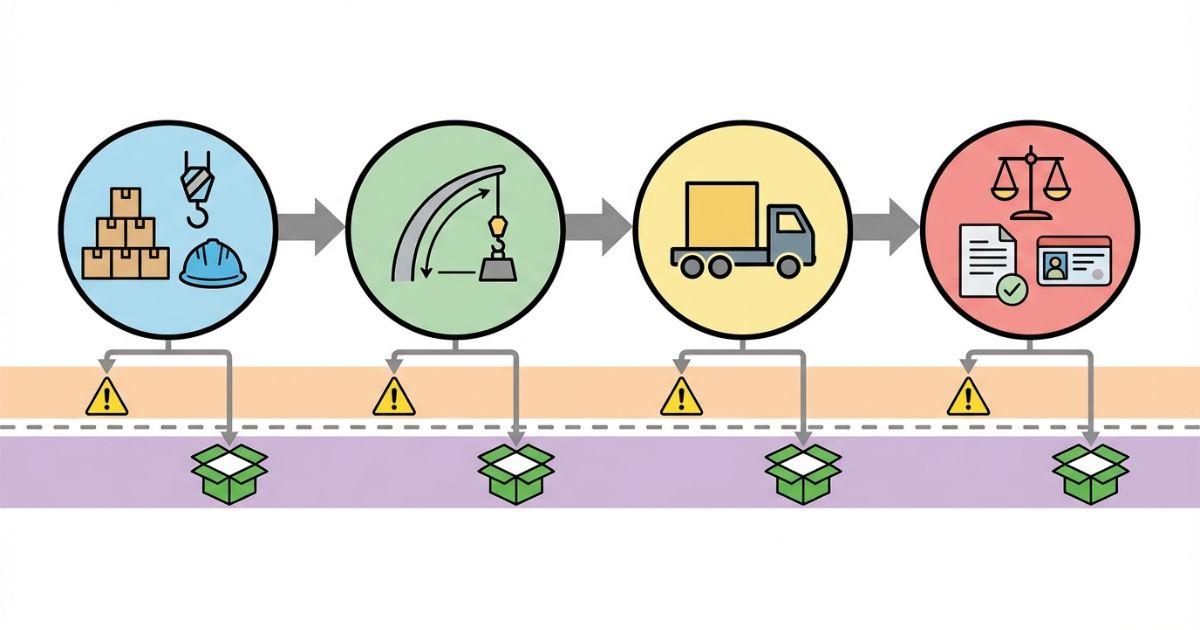 4tか増トンかを用途・吊り条件・積載・法規の順で判断する流れを示す図解