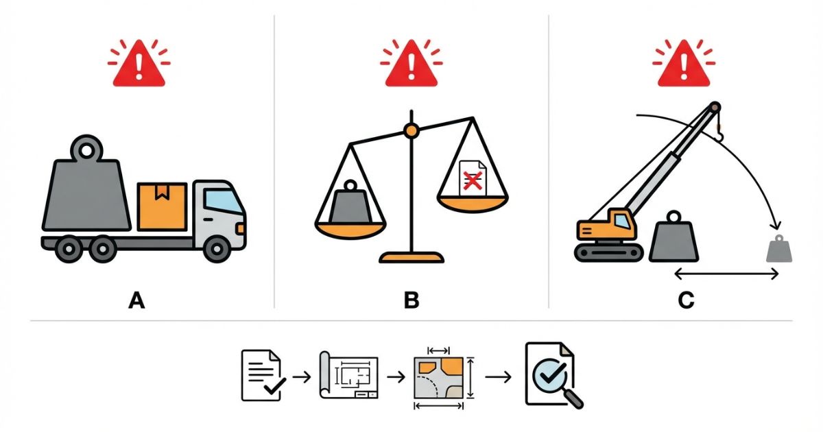 積載不足・免許/総重量不一致・想定位置で吊れない失敗パターンを整理した図解