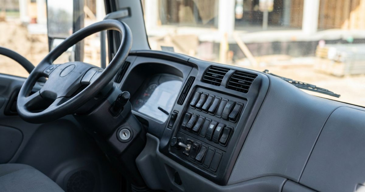 日野系ユニック車の運転席まわりでPTO操作に迷う状況の写真イメージ