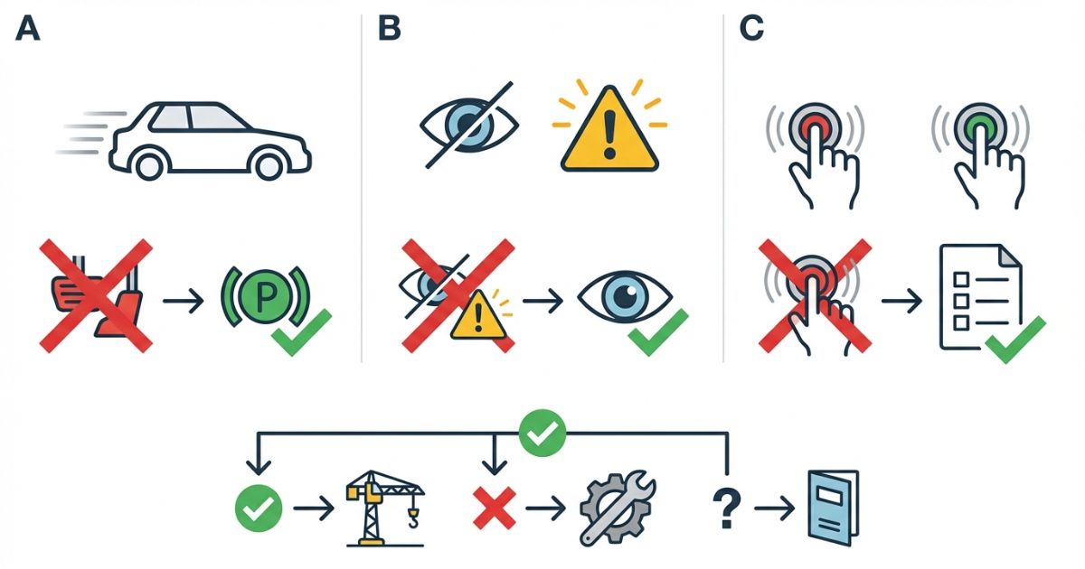 停止未徹底や警告無視や連打操作などやってはいけない例の図解