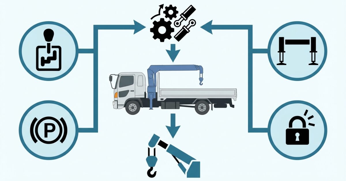 PTO成立とクレーン作業可が別条件で決まることを示した図解