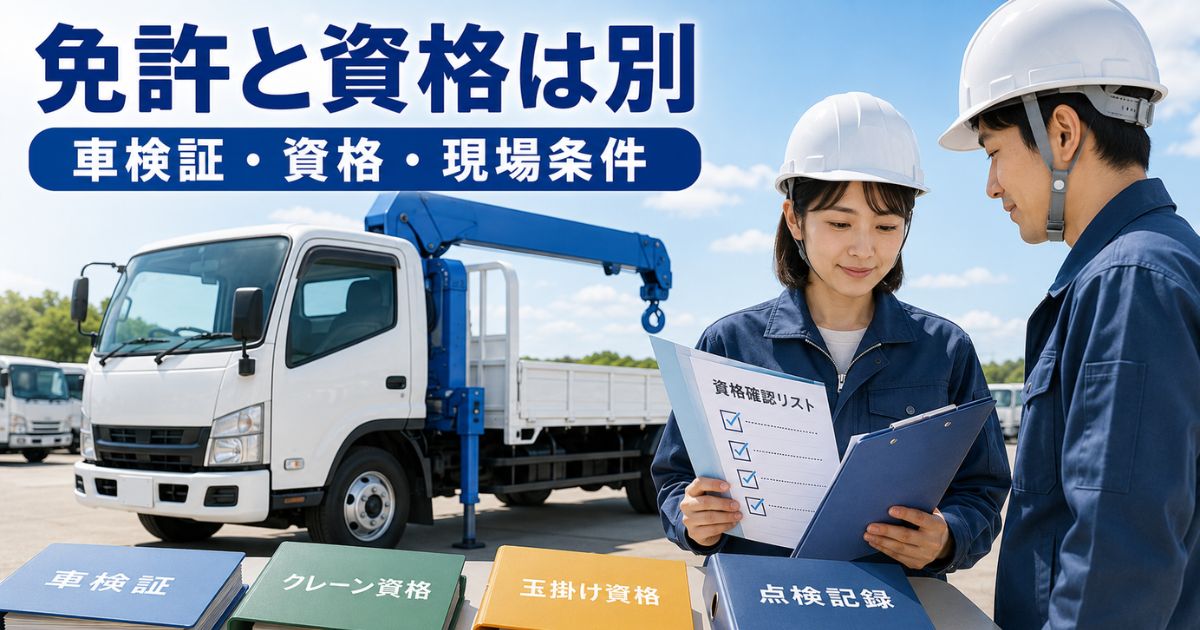 日野ユニック中古の購入前に運転免許とクレーン資格を別に確認する安全確認イメージ