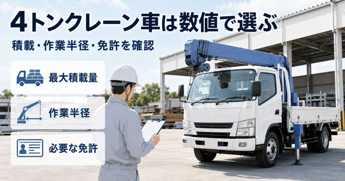 4トンクレーン車の最大積載量・作業半径・必要免許を確認する選定場面
