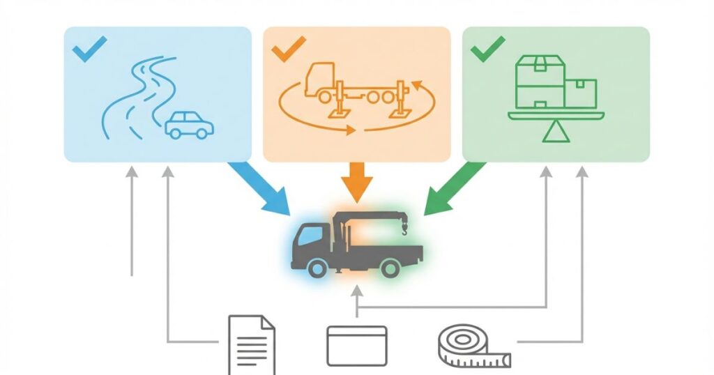 いすゞエルフユニックの寸法比較|2t・3tの積載・免許・現場条件 | ユニック車・2tトラック情報メディア