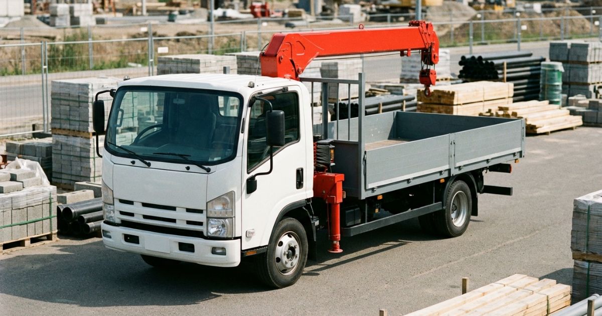 いすゞ系ユニック車の現場イメージ（車種・トン数の選定を想起させる写真）