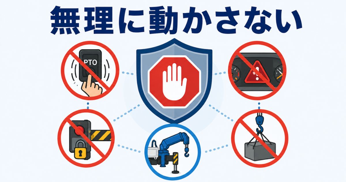 いすゞユニックでPTOが入らないときに無理な再操作や吊り作業を避ける図解