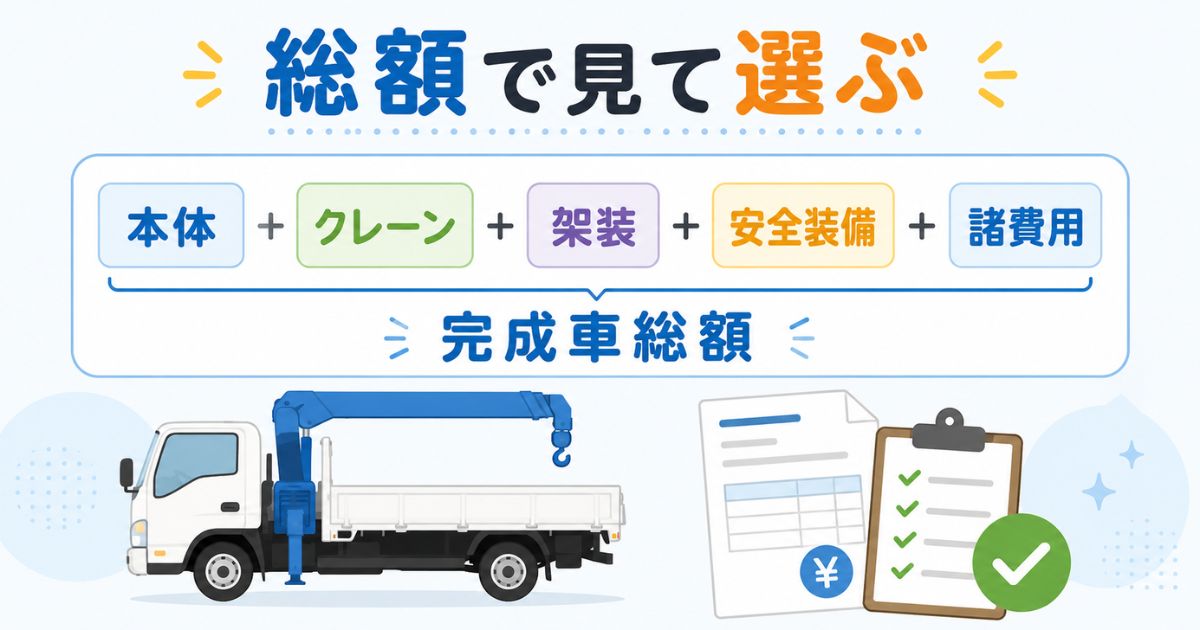 いすゞユニック新車の完成車総額を本体・クレーン・架装・安全装備・諸費用で確認する図解