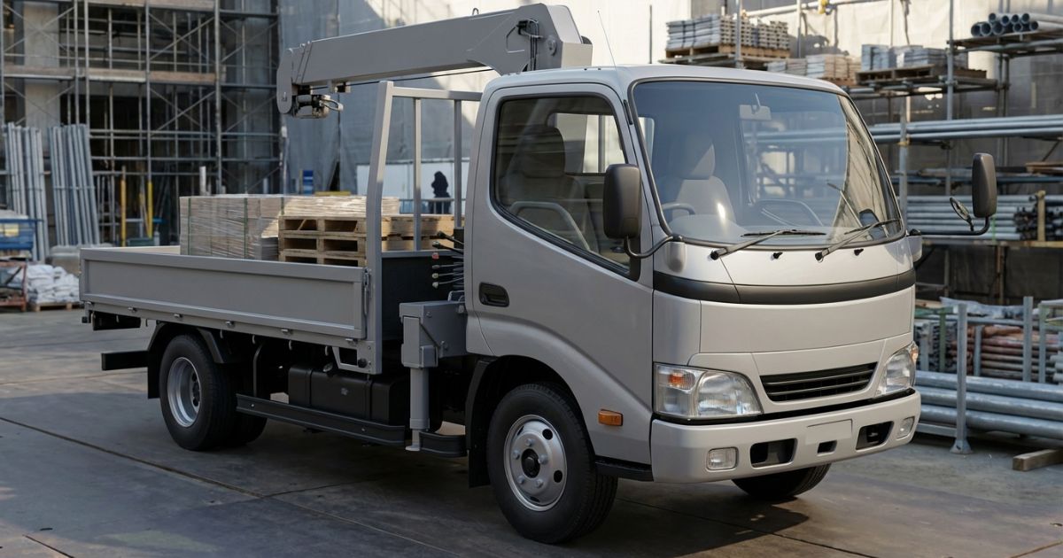 4t中型クラスのユニック車が建設現場で使われるイメージ写真