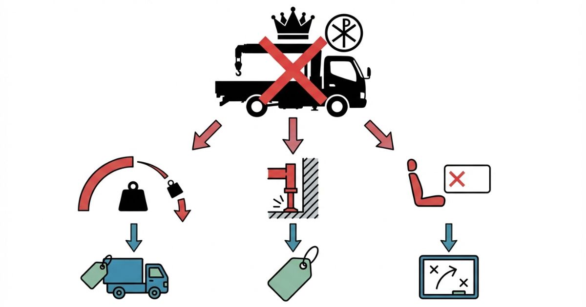  4t万能の誤解から起きる失敗例と外注・レンタル・計画変更に分岐して回避する図解