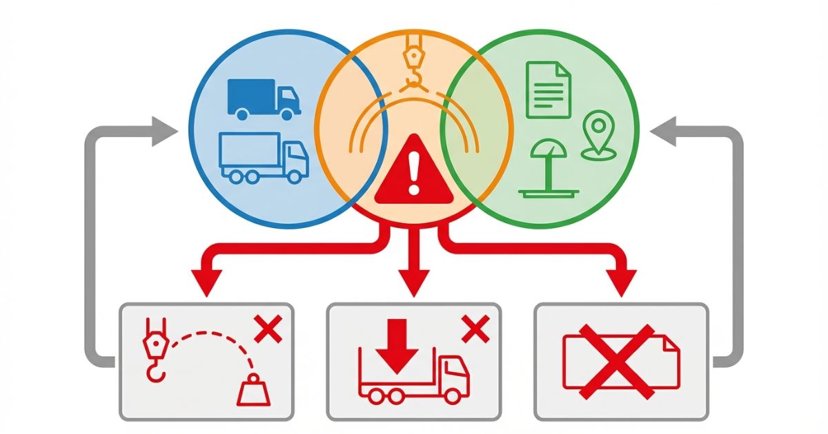  車種・架装・運用条件の混同で起きる失敗パターンと回避の戻し方を示す図解