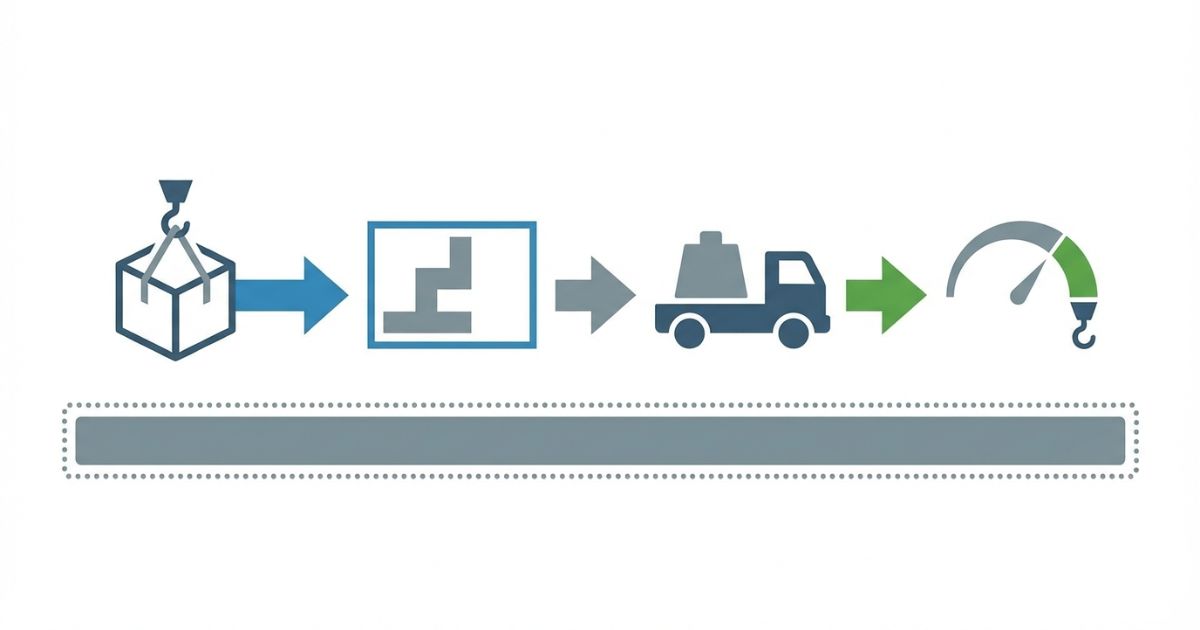 用途から現場条件と車両条件を先に固めて能力を読む順番を示す文字なし図解