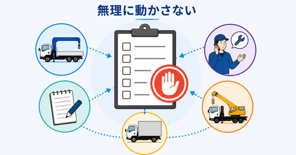 PTOの条件確認でも直らないときに作業中止や整備相談へ切り替える図解