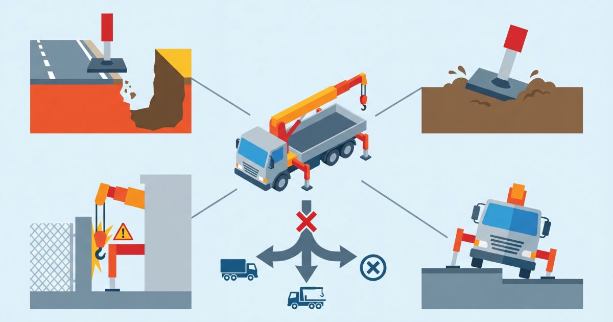 アウトリガー設置で切り替え判断が必要なリスク条件を示す図