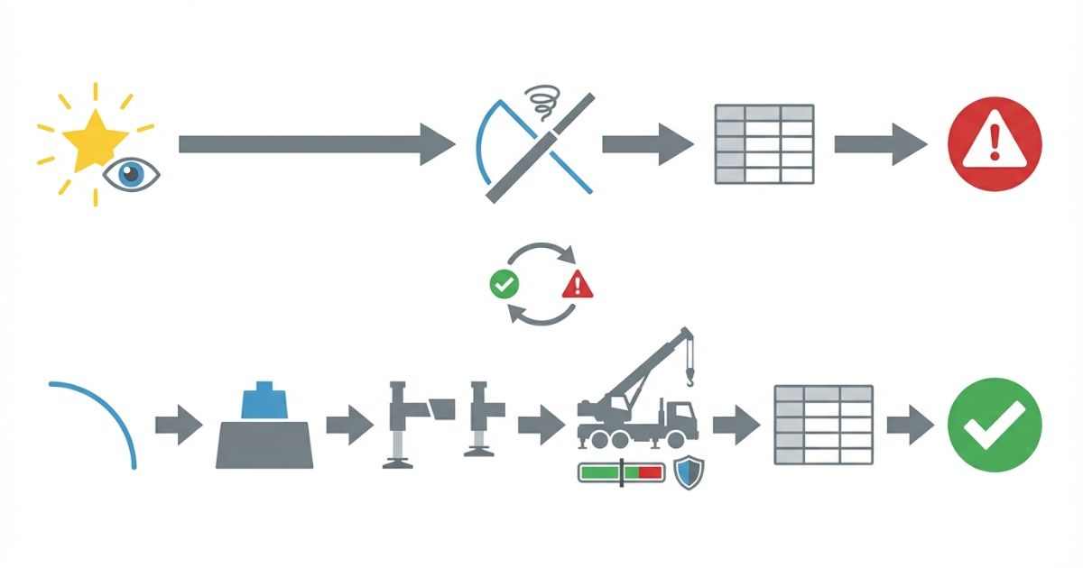 最大値の誤認や条件見落としで不成立になる分岐を示す注意点図解