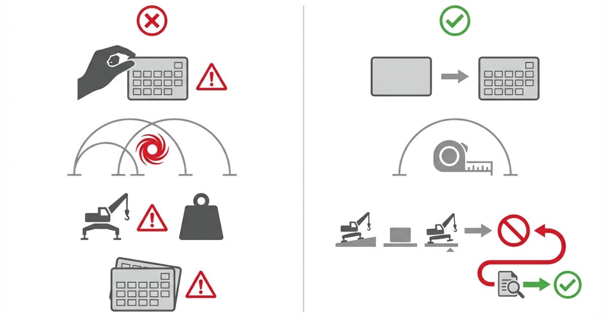 最大値の抜き取りや半径の読み違いなど2tユニック性能表の失敗例と回避の図解