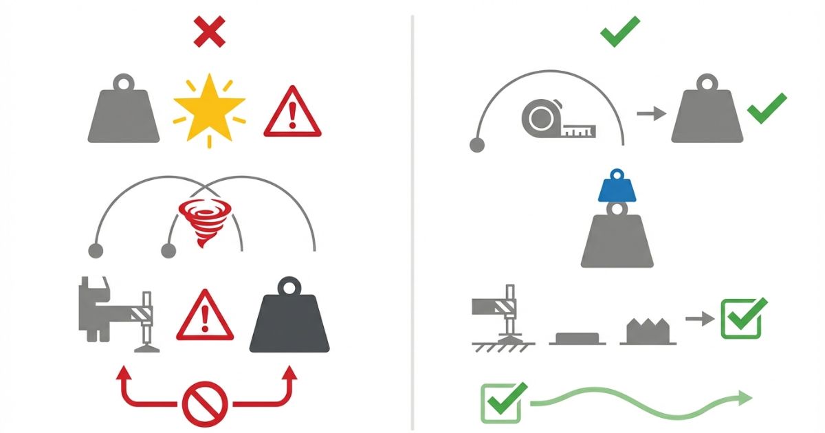 最大吊り能力の誤解や半径ミスを避けて成立条件で照合する図解