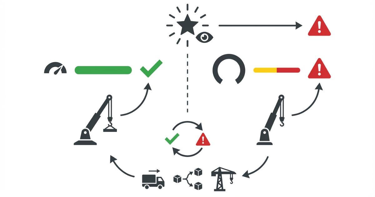 短半径は余裕でも中長半径で崩れる境界とアウトリガ条件の注意点図解