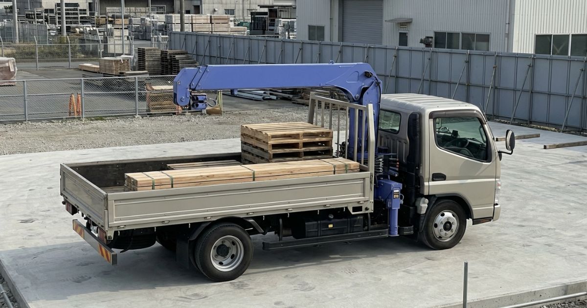 タダノユニックのイメージとしてクレーン付きトラックの実在感を伝える写真