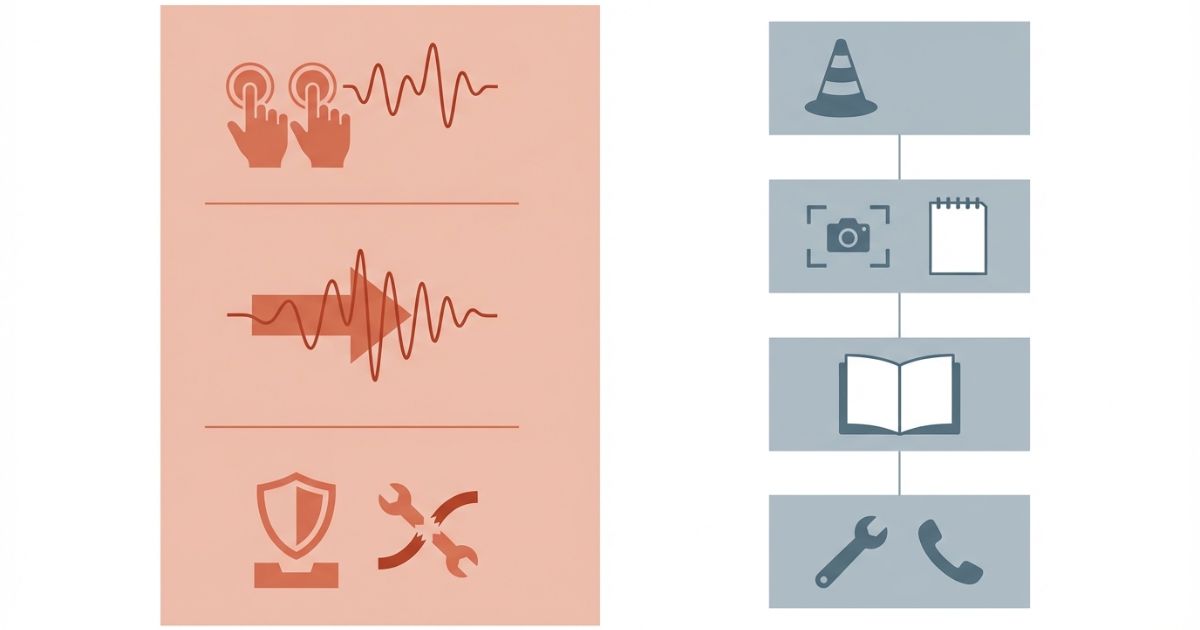 やってはいけない対応と正しい初動手順を左右で対比したリスク整理図