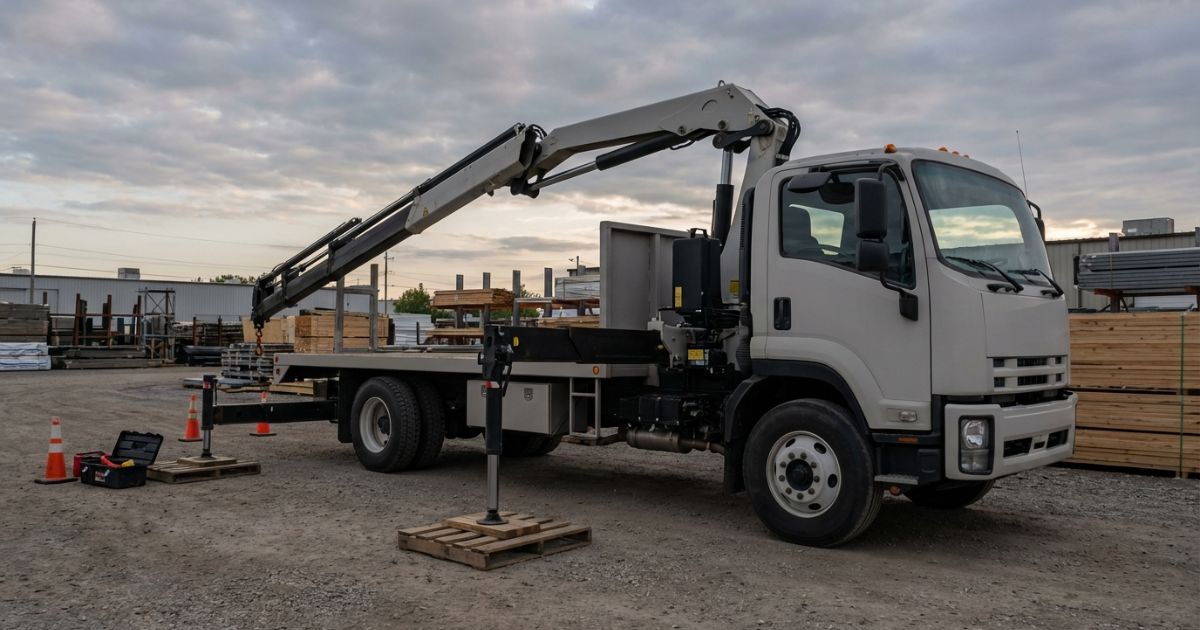 タダノユニックが動かず停止して原因確認を行う現場の写真イメージ