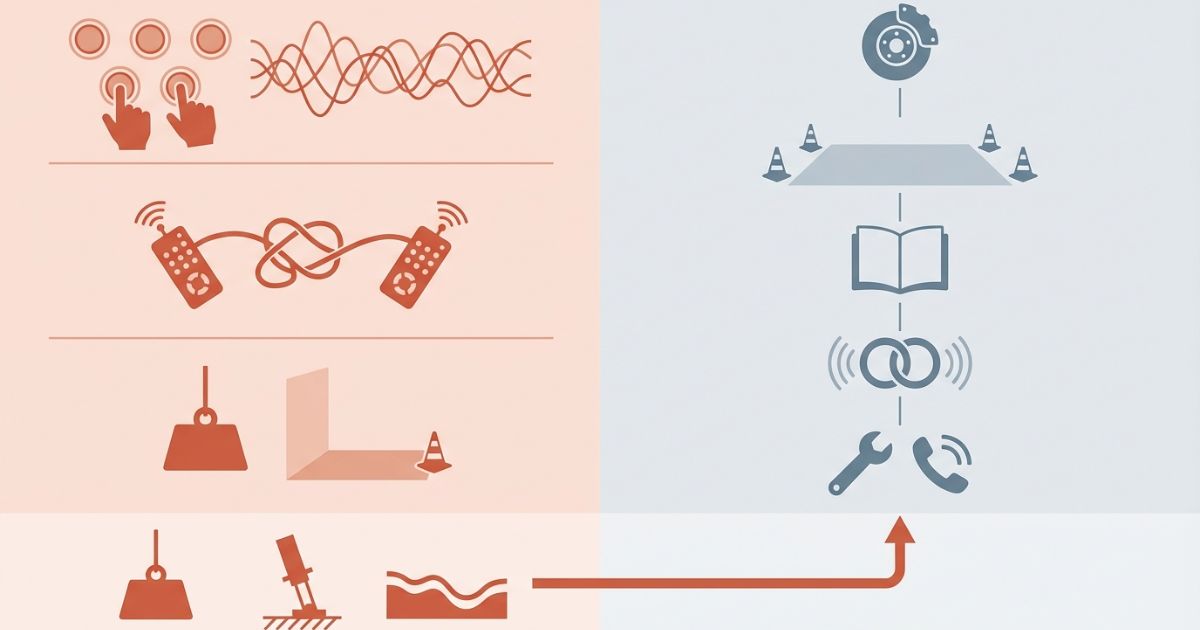 操作連打や誤ペアリングなどの失敗例と危険条件で中止する判断分岐を整理した図