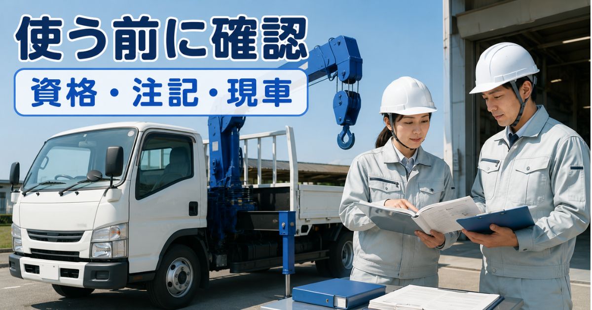タダノユニックのカタログだけで判断せず資格・注記・現車条件を作業前に確認する様子