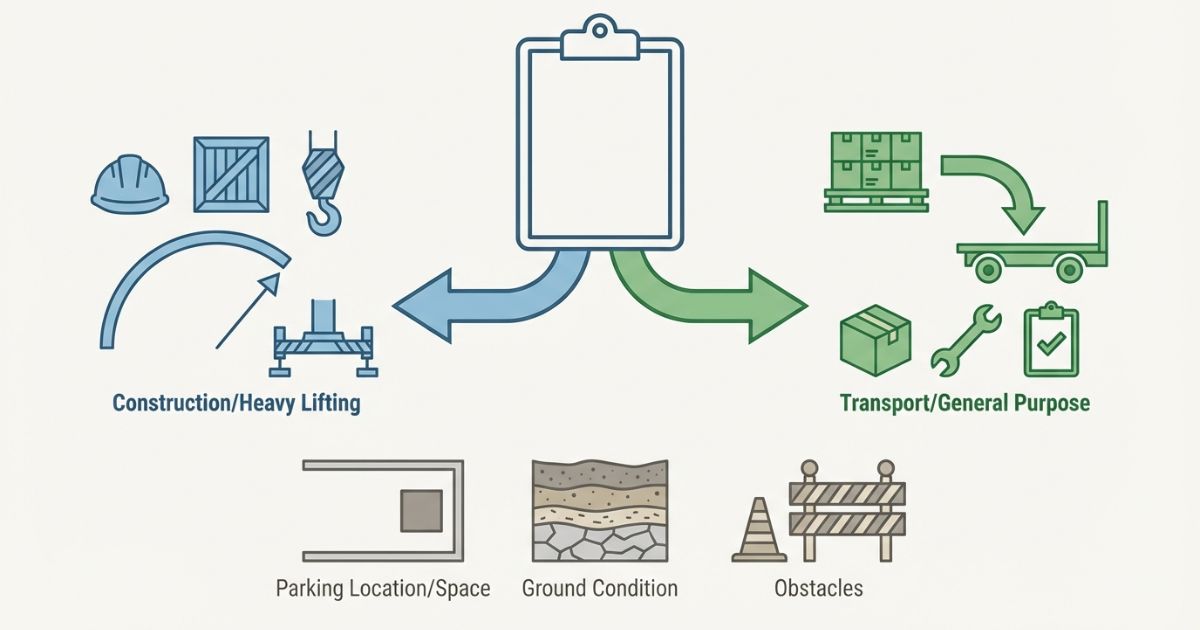 用途と現場条件からメーカーを選ぶ判断軸を整理した比較図解(文字なし)