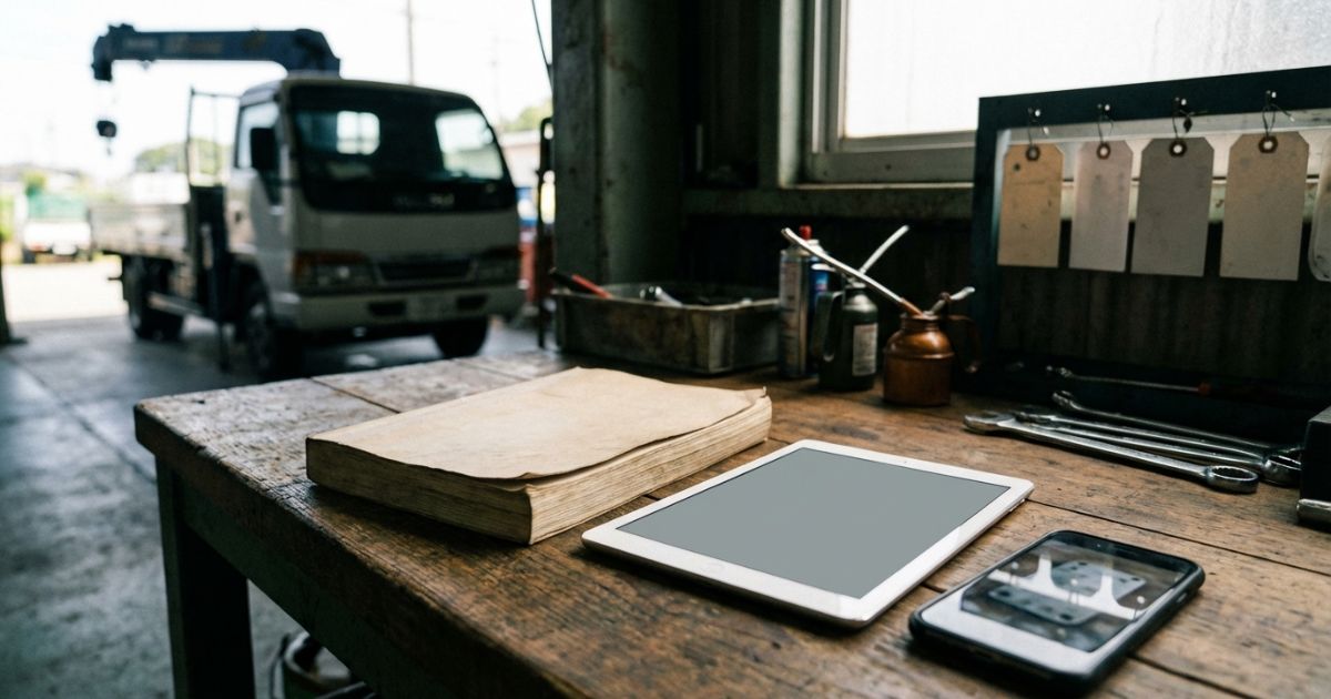 タダノ系ユニック車の取扱説明書を入手して照合確認する準備イメージ