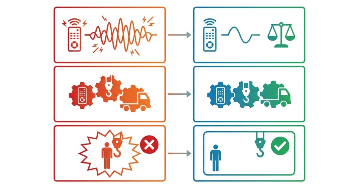 操作連打や照合不足などの失敗例と中止判断を対比で示す図解