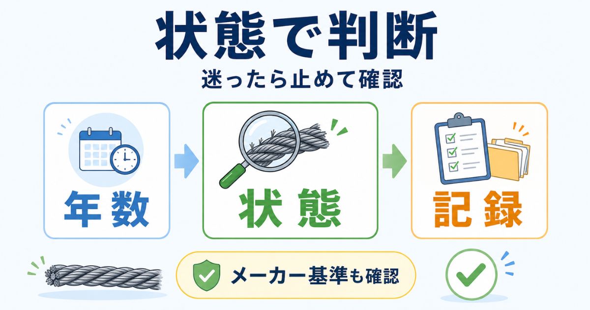 ワイヤー交換時期を年数だけでなく状態と点検記録で判断する図解
