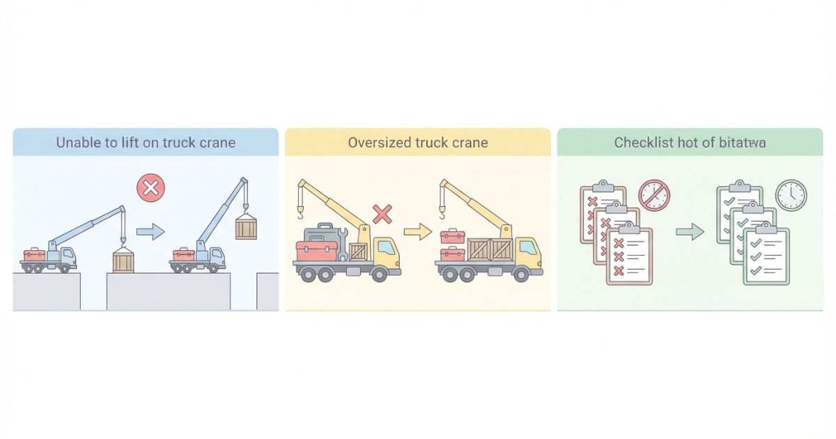 2tトラッククレーンで起きやすい失敗例と回避の方向性を示す文字なし図解