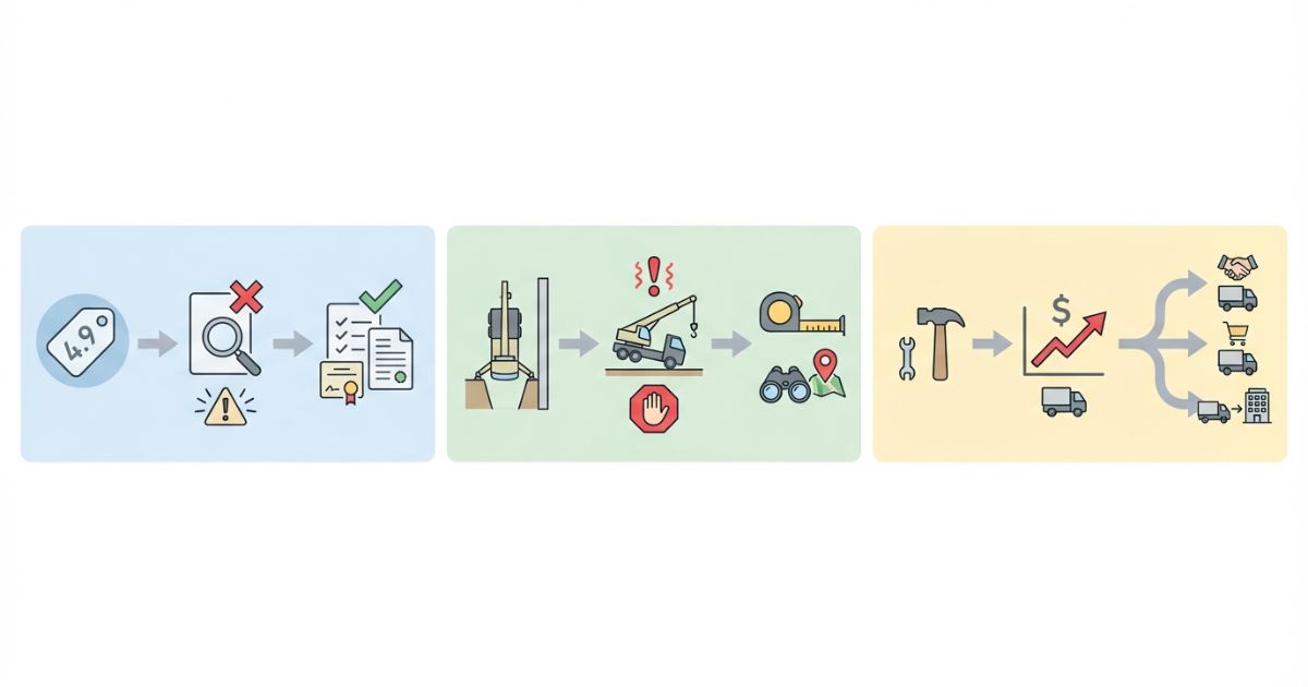 呼称判断や現場条件見落としや能力過不足で起きる失敗リスクと回避を示す文字なし図解