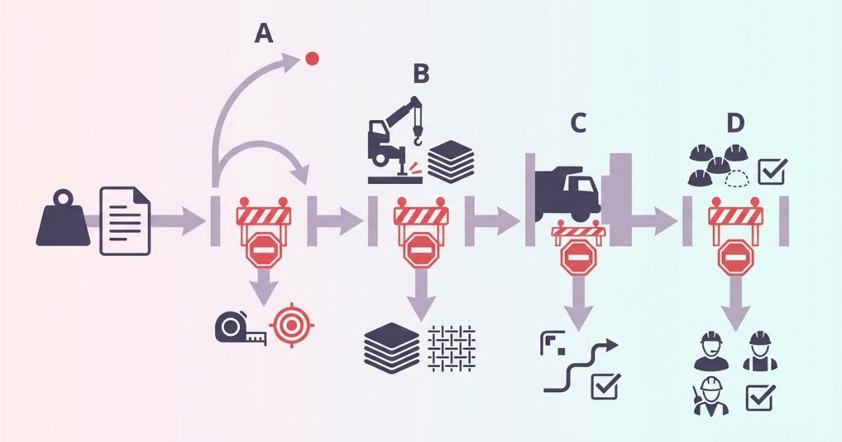 50tをトン数だけで決めて到達不足や設置不可や進入詰まりや体制未整備で作業停止する分岐と回避策の文字なし図解