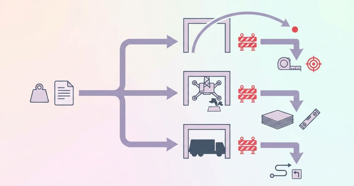 80t級をトン数だけで手配して半径や設置や進入の見落としで当日作業不可になる分岐と回避策の文字なし図解