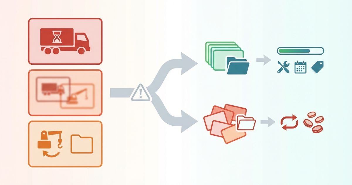  中古導入や後付けで起きる見落としと回避策を示す文字なし図解