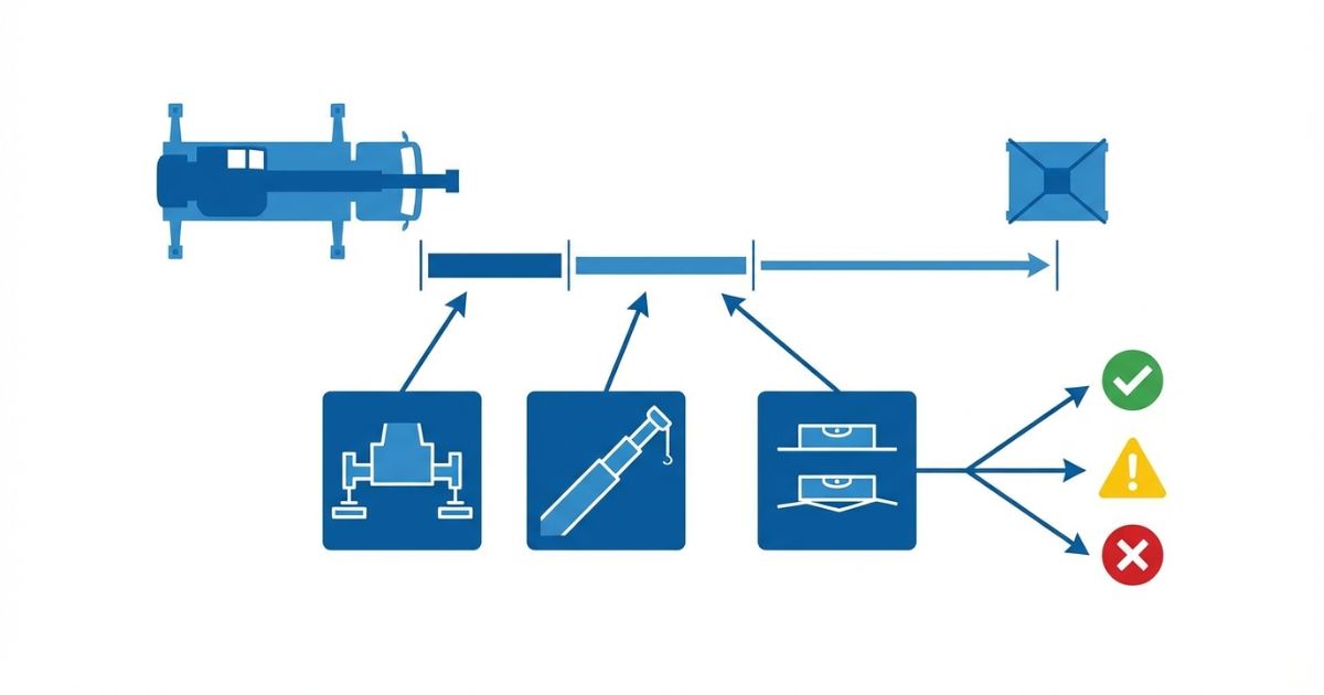 最大能力ではなく作業半径と条件ごとの定格能力で可否が決まることを示す文字なし図解