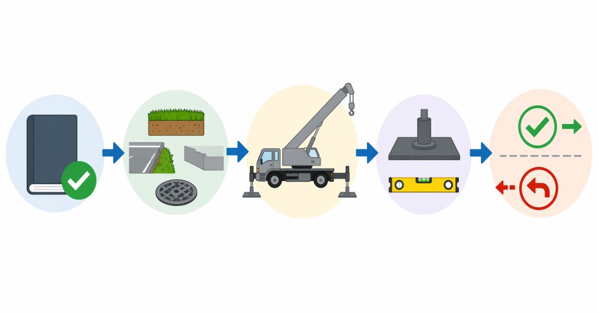 アウトリガー設置前の安全確認を順番で整理したフロー図
