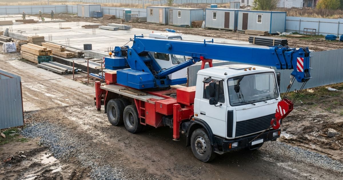 工事現場で手配されたトラッククレーンの写真（レンタル利用の雰囲気と実在感）