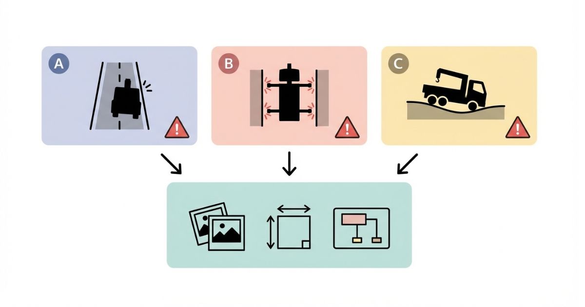 トラッククレーンレンタルの失敗例(進入不可・据付不可・地盤不安)と事前確認を示す