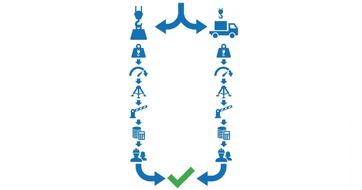 吊り作業が主か運搬が主かで分岐し重量・半径・現場・費用で選ぶ判断軸