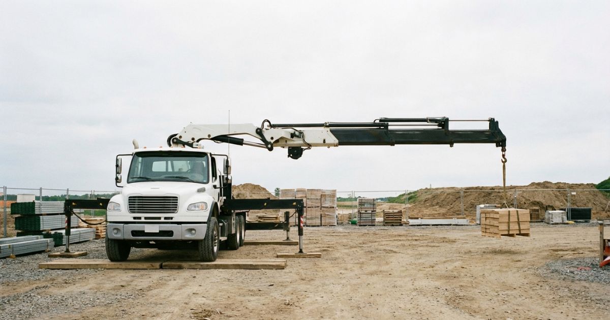現場で荷を吊るトラッククレーンの作業イメージ