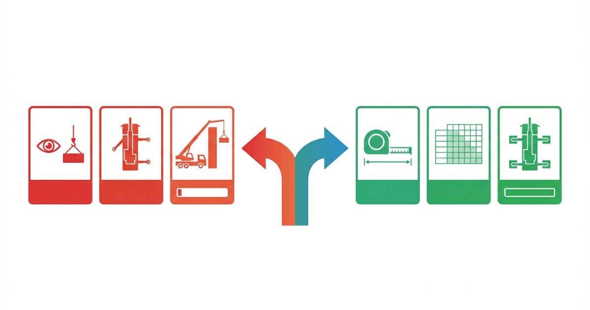  感覚判断の失敗例と半径・表・条件確認で回避する流れの文字なし図解